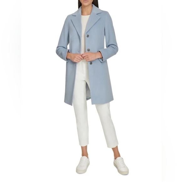 Women's Calvin Klein Light Blue Wool Blend Coat Size 4 - Picture 1 of 14